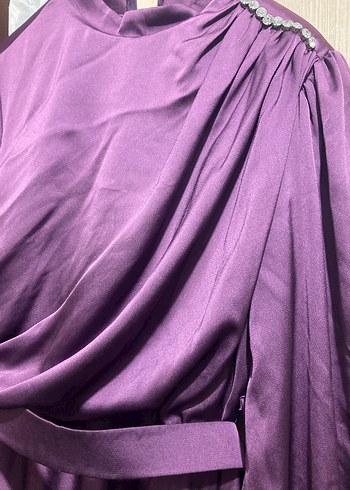 Uzun Mor Drapeli Kadın Elbise - Görsel 4