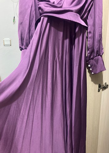 Uzun Mor Drapeli Kadın Elbise - Görsel 6