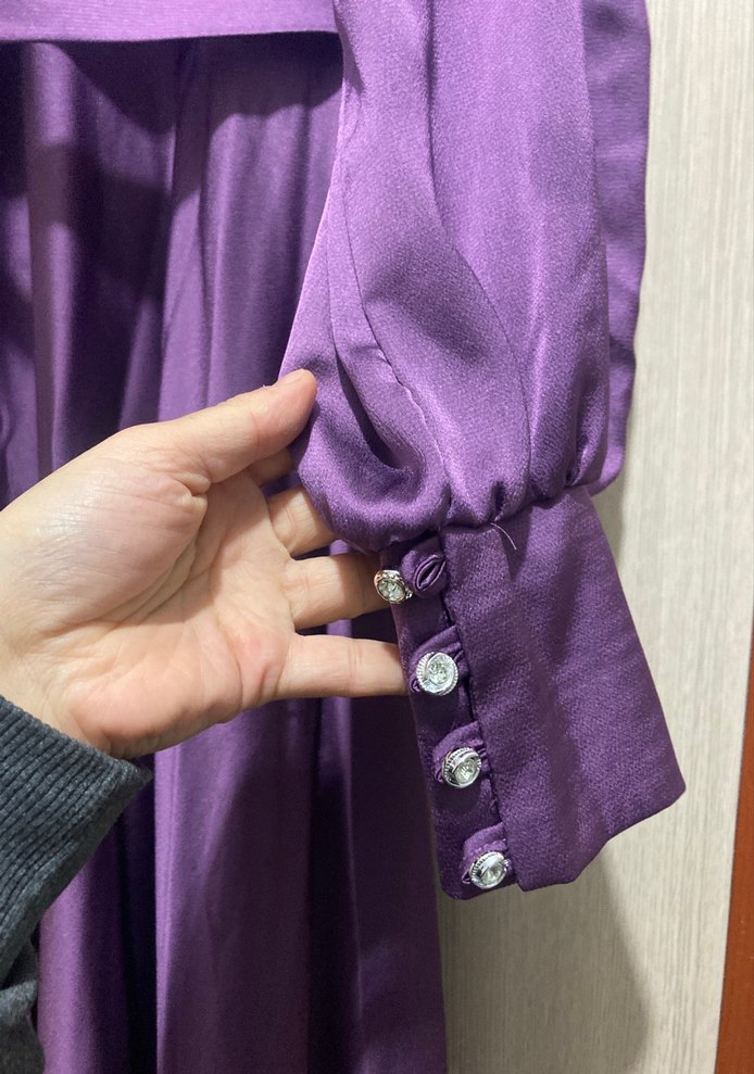 Uzun Mor Drapeli Kadın Elbise - Görsel 3