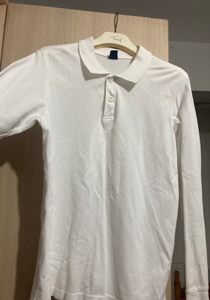 Polo yaka beyaz uzun kollu tişört - Görsel 4