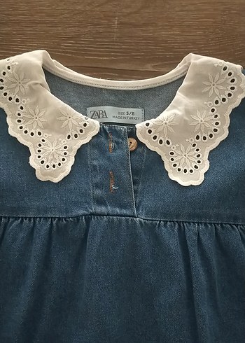 Zara Kız Çocuk Mavi Denim Dantel Yakalı Elbise