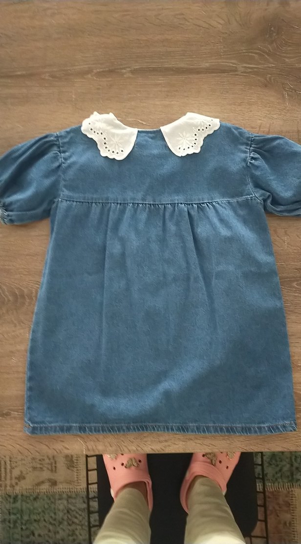 Kız Çocuk Mavi Denim Dantel Yakalı Elbise - Görsel 3