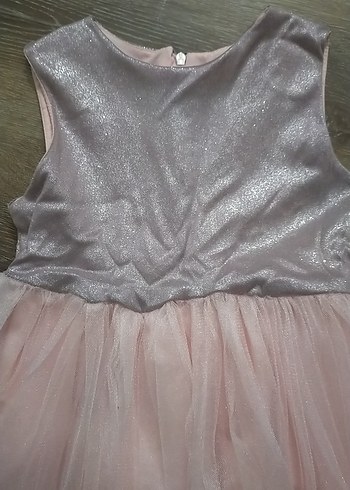 Kız Çocuk Simli Üstlü Pembe Tüllü Elbise - Görsel 2