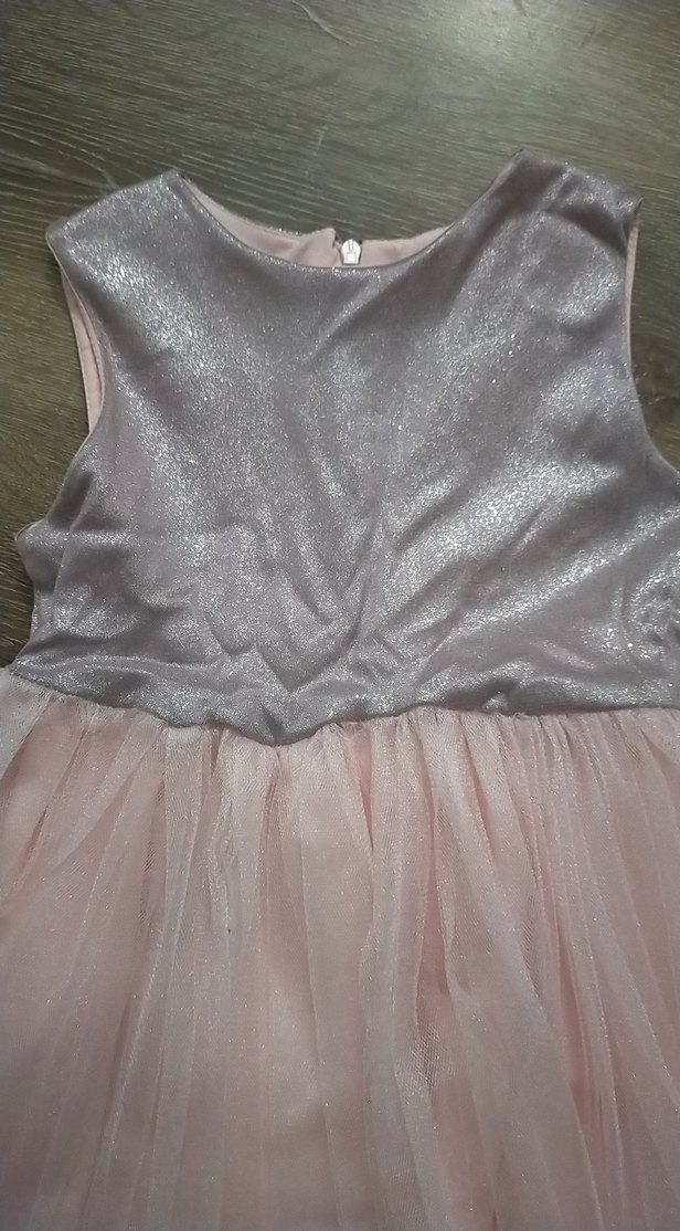 Kız Çocuk Simli Üstlü Pembe Tüllü Elbise - Görsel 2