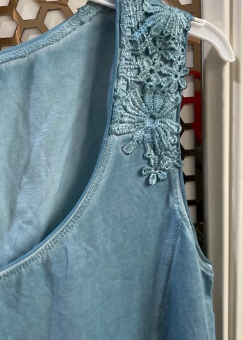 Mavi Kolsuz yazlık Midi Elbise - Görsel 3