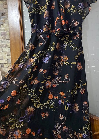 V Yaka, Kısa Kollu, Baskılı uzun Elbise - Görsel 4