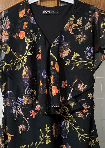 V Yaka, Kısa Kollu, Baskılı uzun Elbise - Görsel 3