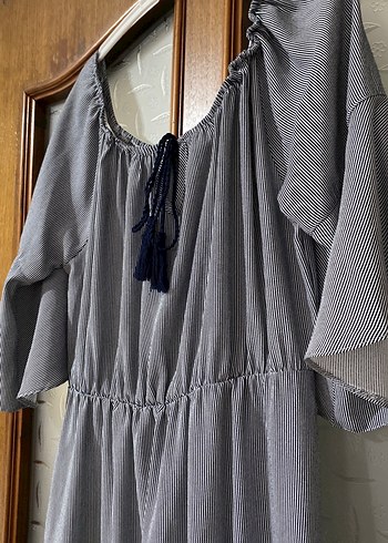 Gri Uzun Keten Bohem Elbise - Görsel 3