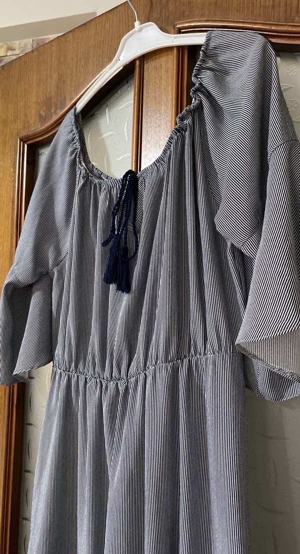 Gri Uzun Keten Bohem Elbise - Görsel 3