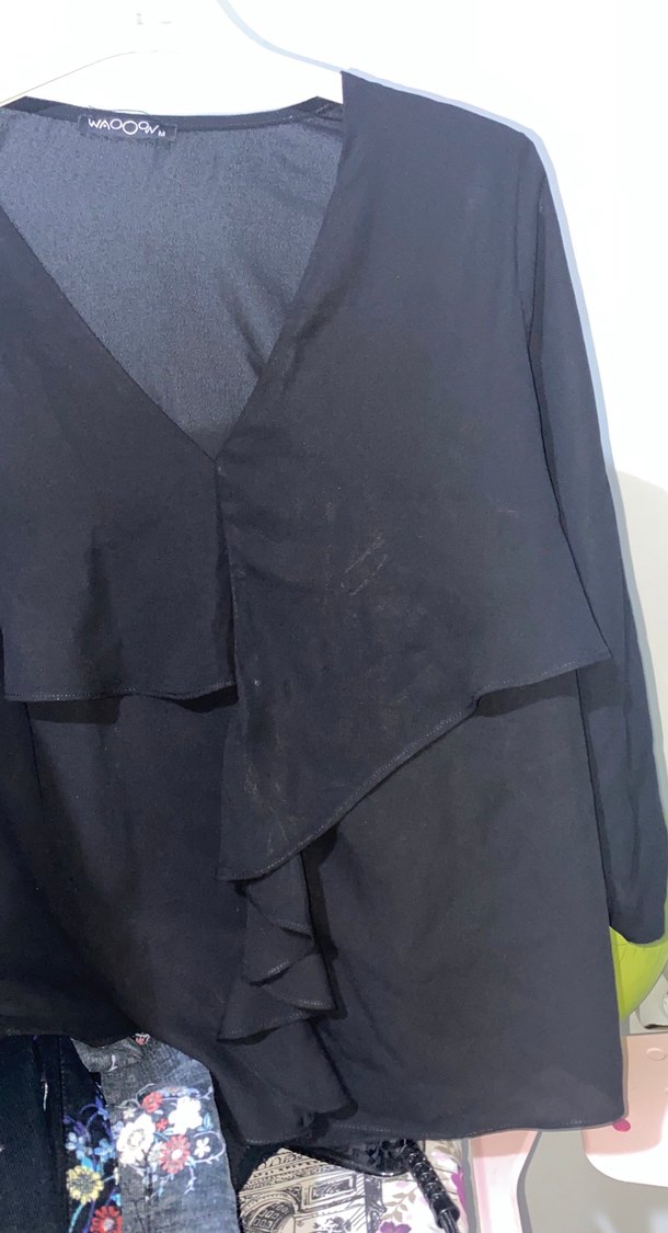 Drapeli Siyah V Yakalı Uzun Kollu Tunik - Görsel 2