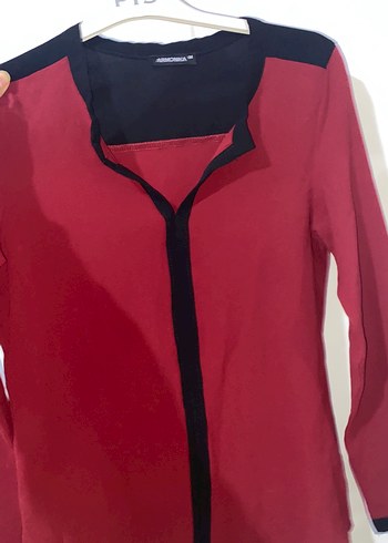 Kırmızı V Yakalı Kadın Gömlek - Görsel 5