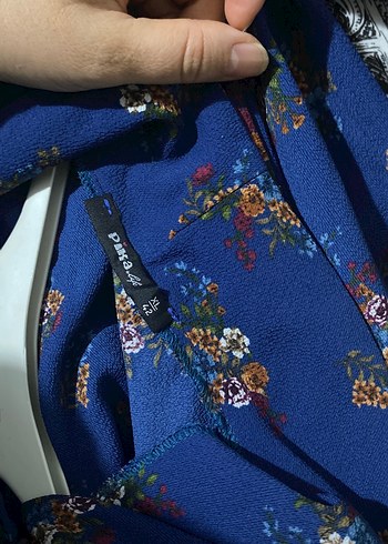 Mavi Çiçek Desenli Bohem Kadın Kimono - Görsel 3