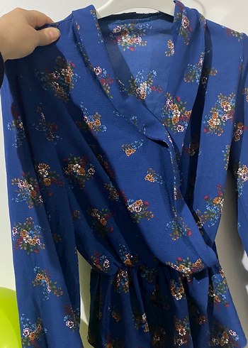 Mavi Çiçek Desenli Bohem Kadın Kimono - Görsel 4