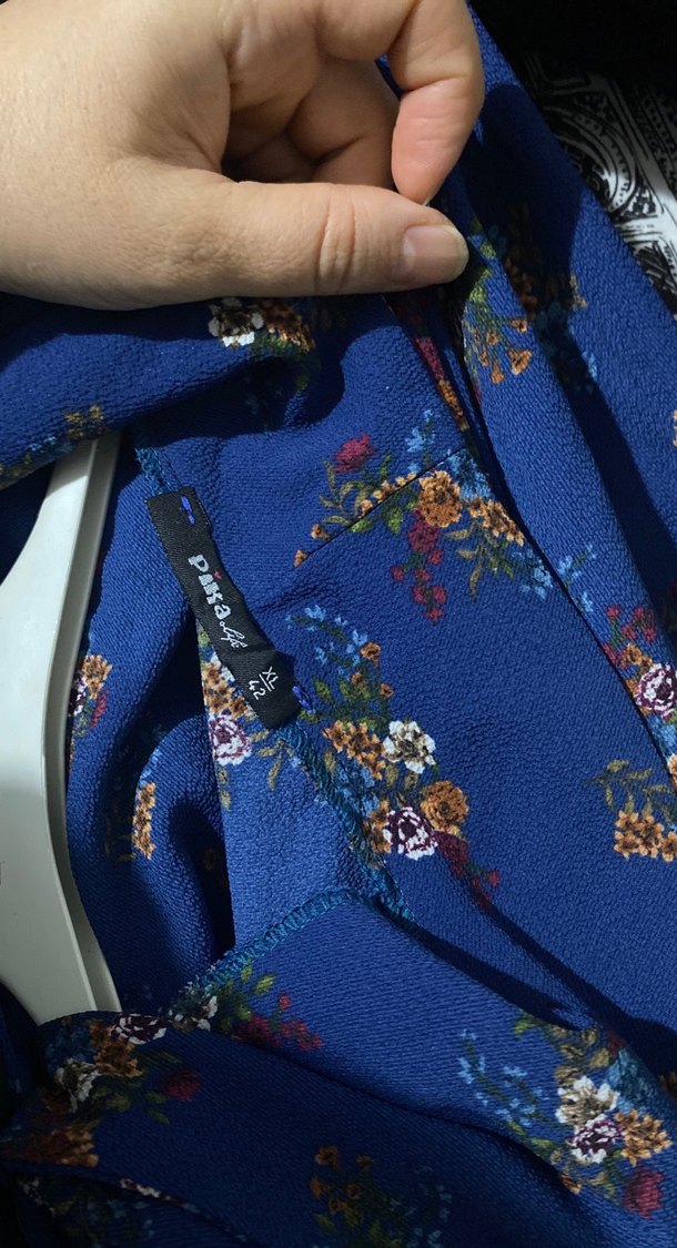 Mavi Çiçek Desenli Bohem Kadın Kimono - Görsel 3