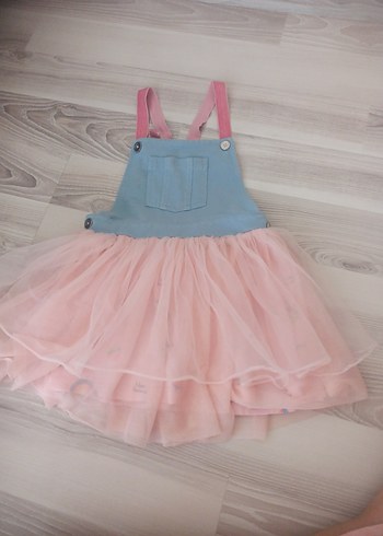 Kız Çocuk Pembe Fırfırlı Denim Elbise