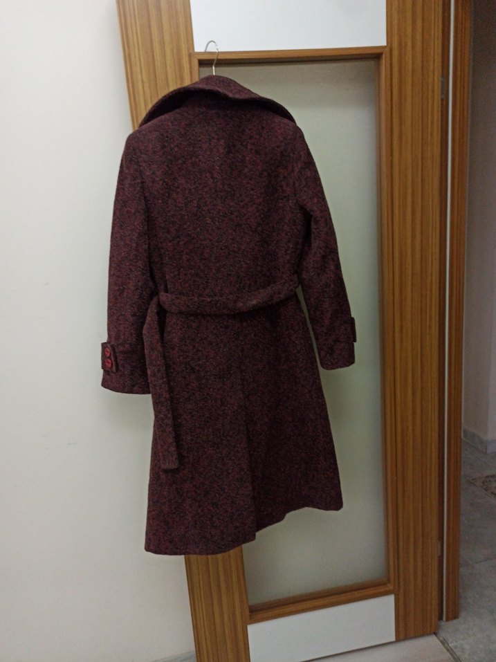 Kadın Bordo Uzun Yün Kaban - Görsel 4