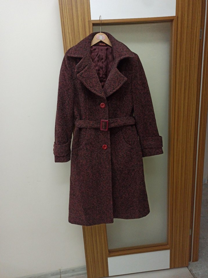 Kadın Bordo Uzun Yün Kaban - Görsel 2