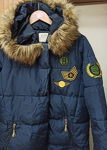 Kadın Mavi Nakışlı Kürklü Kışlık Mont - Görsel 2