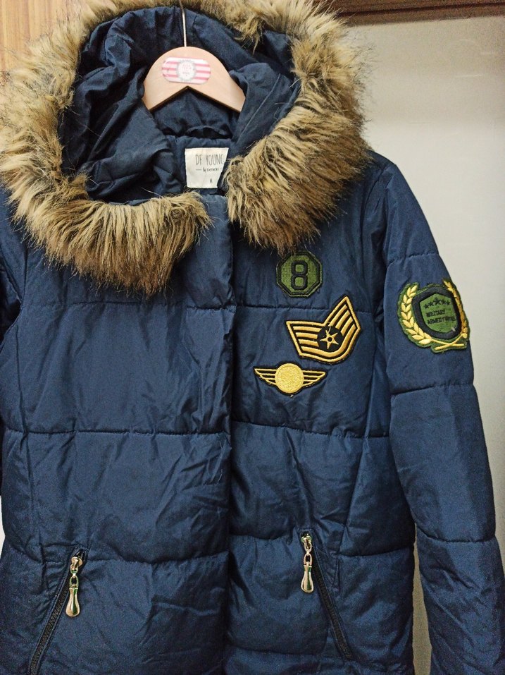 Kadın Mavi Nakışlı Kürklü Kışlık Mont - Görsel 2