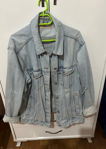 Gri Düğmeli Kadın Denim Ceket