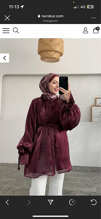 Bordo organze gül detaylı tunik