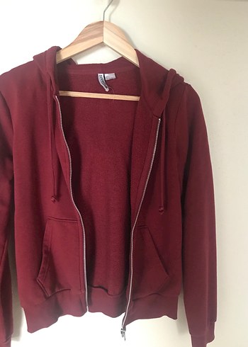 s Beden H&M Divided Bordo Kapüşonlu Fermuarlı Kadın Hırka