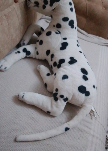 Beyaz Siyah Benekli Peluş Köpek Oyuncak - Görsel 4