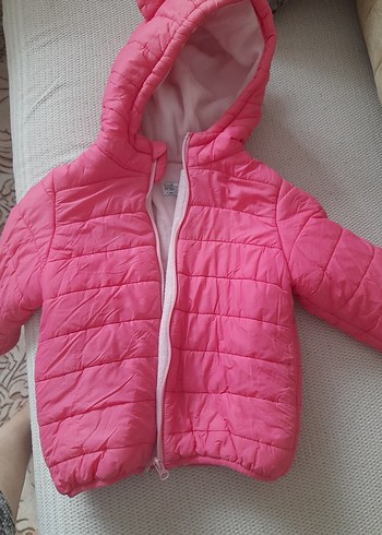 Kız Çocuk Kapüşonlu Pembe Fermuarlı Mont