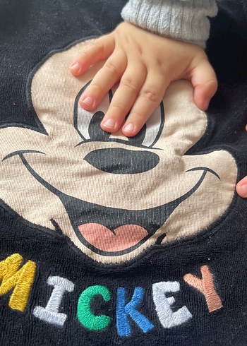 6 Ay Beden siyah Renk Siyah Mickey Baskılı Bebek Takımı