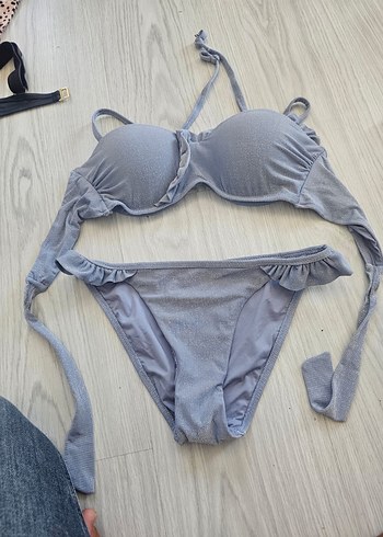 40 Beden Gri Bohem Mini Bikini Takımı 40 42 beden