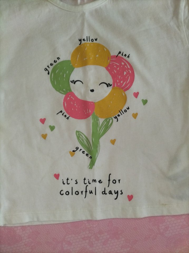 Beyaz Kız Çocuk Baskılı Kısa Kollu Tişört - Görsel 2