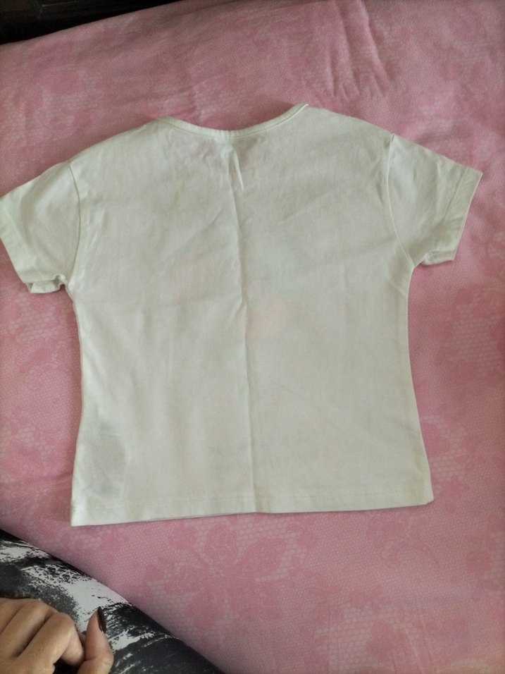 Beyaz Kız Çocuk Baskılı Kısa Kollu Tişört - Görsel 4