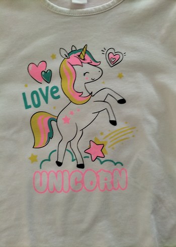 4 Yaş Beden Beyaz Kız Çocuk Unicorn Baskılı Tişört