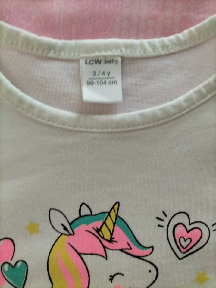 Beyaz Kız Çocuk Unicorn Baskılı Tişört - Görsel 2