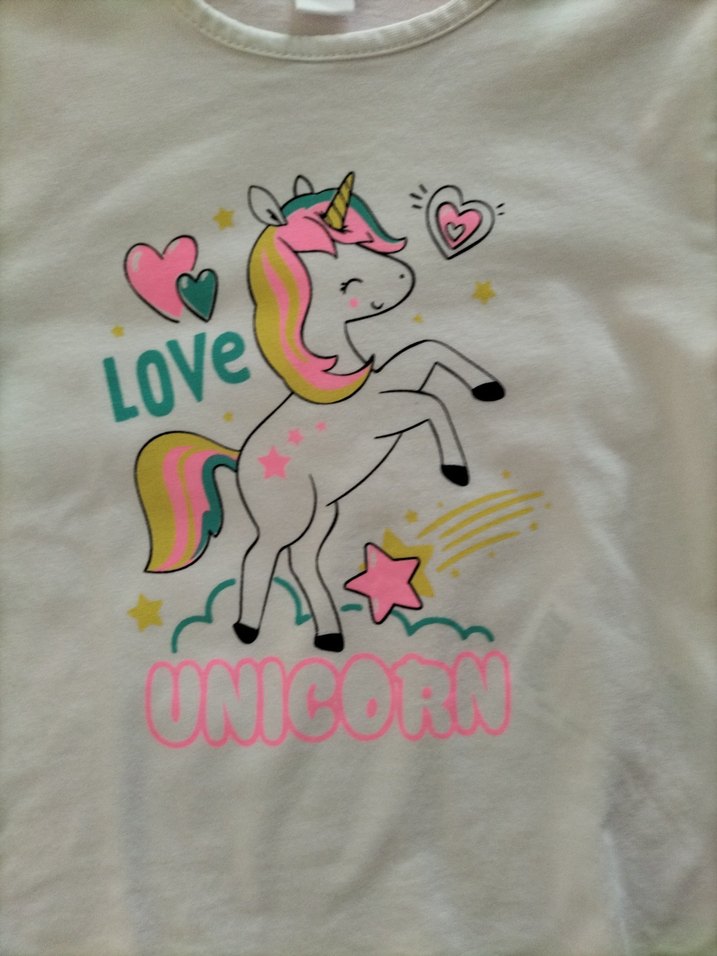 Beyaz Kız Çocuk Unicorn Baskılı Tişört - Görsel 3