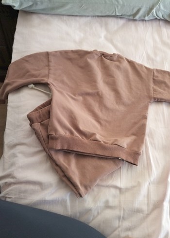 Kız Çocuk Pastel Kahverengi Sweatshirt ve Eşofman - Görsel 5