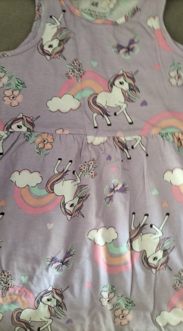 Mor Unicorn Baskılı Kolsuz Kız Elbisesi - Görsel 2