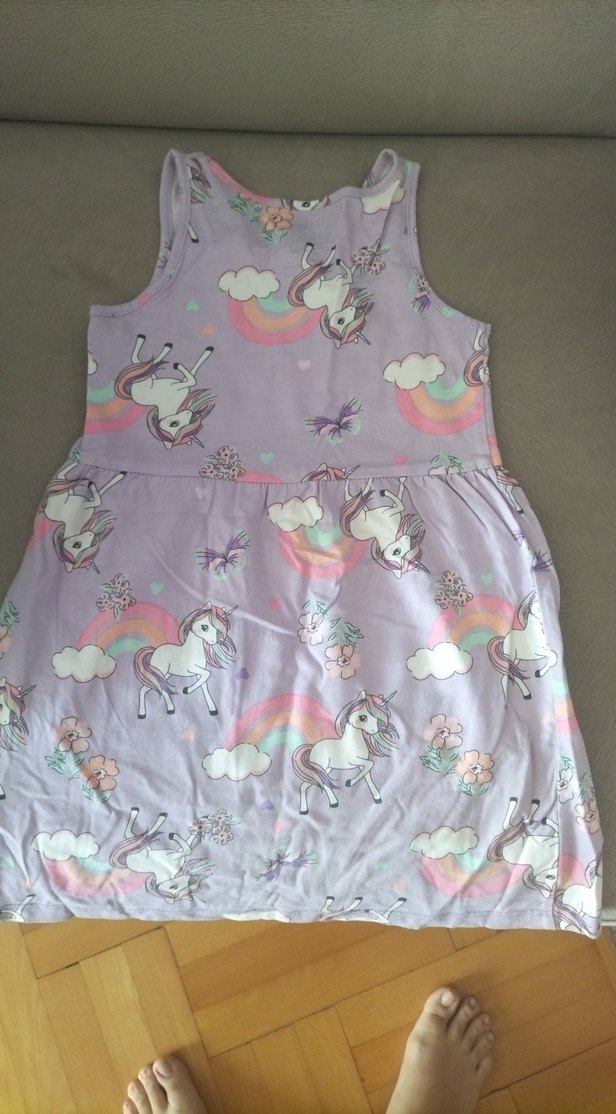 Mor Unicorn Baskılı Kolsuz Kız Elbisesi - Görsel 4