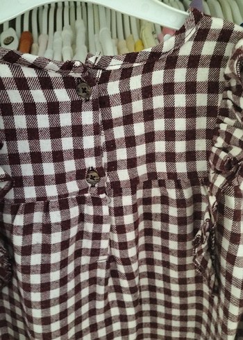 Bordo Kareli Uzun Kollu Fırfırlı Bluz - Görsel 6