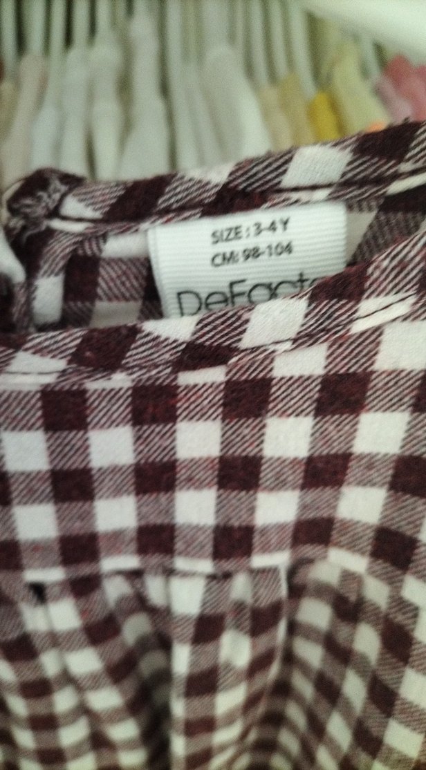 Bordo Kareli Uzun Kollu Fırfırlı Bluz - Görsel 3