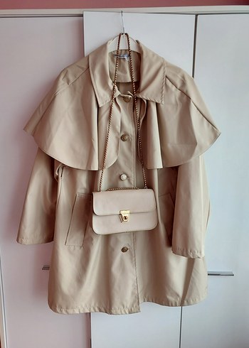 Bej Deri Mini Trench Coat