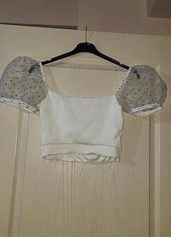 l Beden beyaz Renk Zara prenses kol crop top