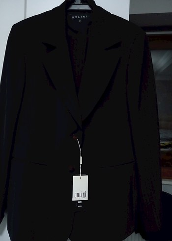 Siyah Kadın Kemerli Midi Blazer takım elbise - Görsel 3