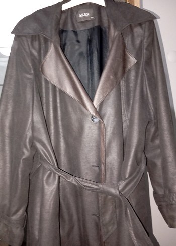 Kadın Siyah Deri Kemerli Uzun Trençkot - Görsel 2