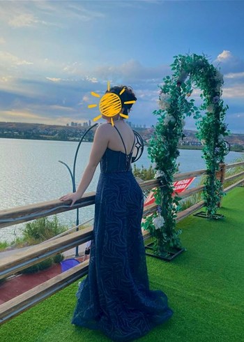 Uzun Lacivert Gotik Abiye - Görsel 3