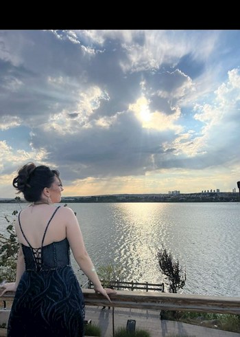 Uzun Lacivert Gotik Abiye - Görsel 5