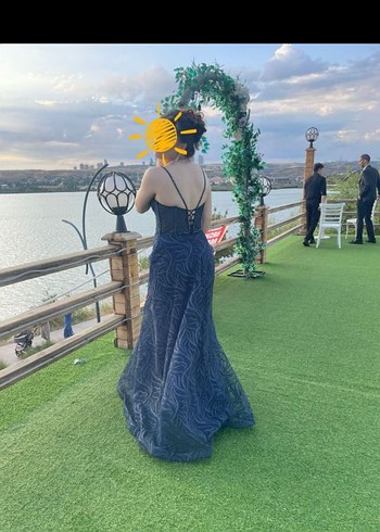 Uzun Lacivert Gotik Abiye - Görsel 4