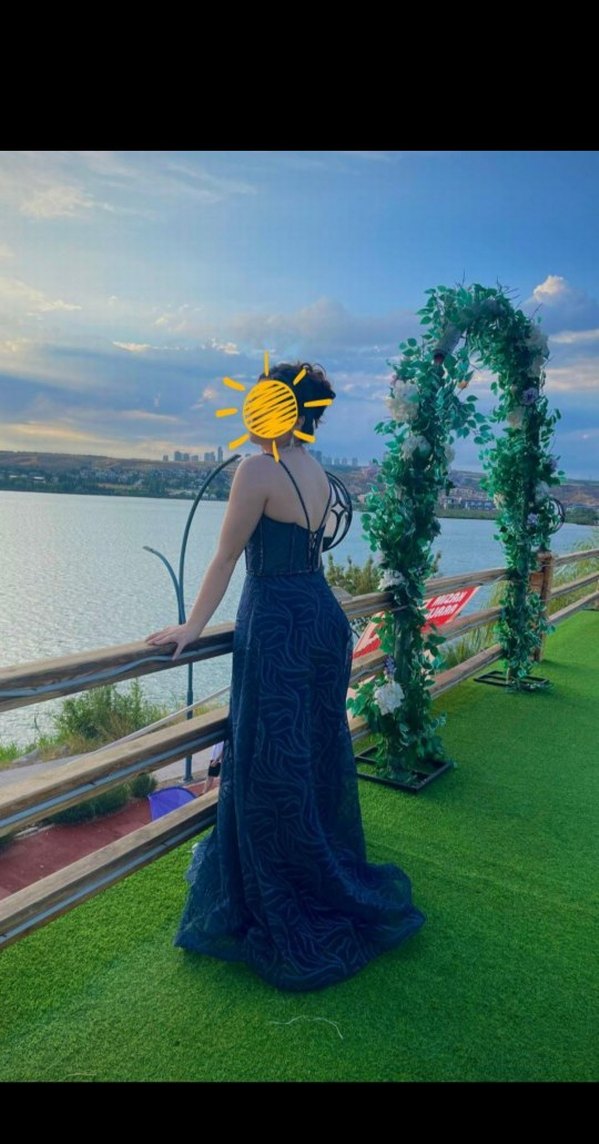 Uzun Lacivert Gotik Abiye - Görsel 3