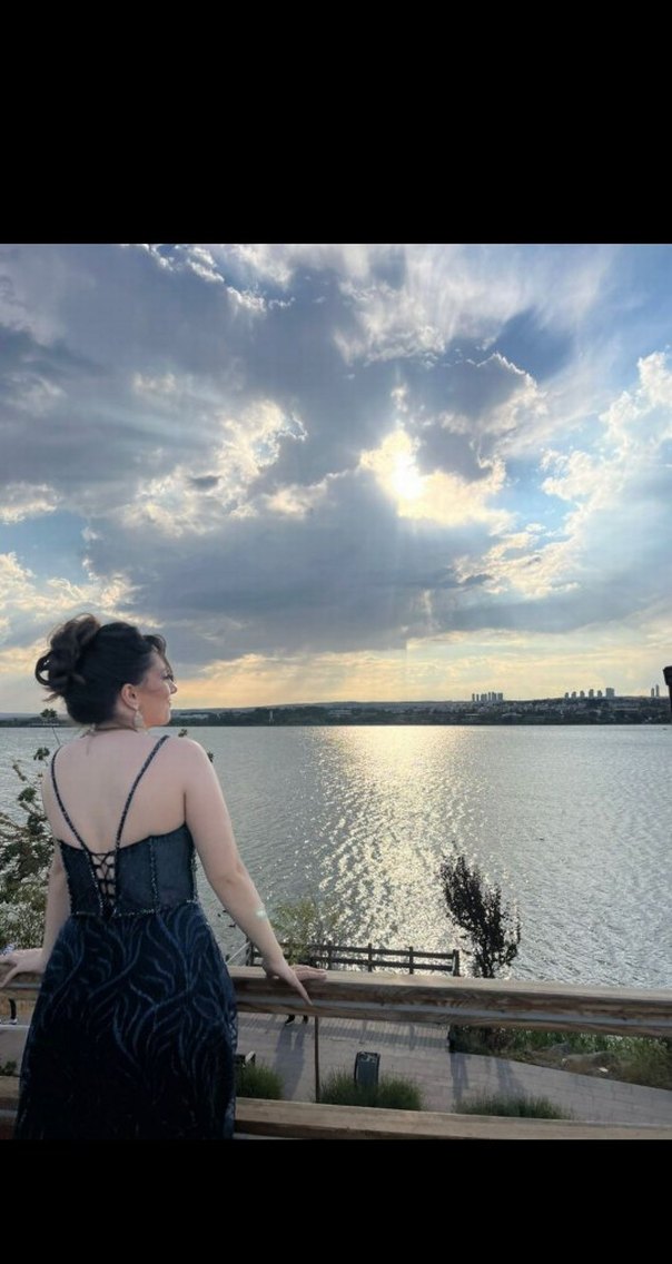 Uzun Lacivert Gotik Abiye - Görsel 5