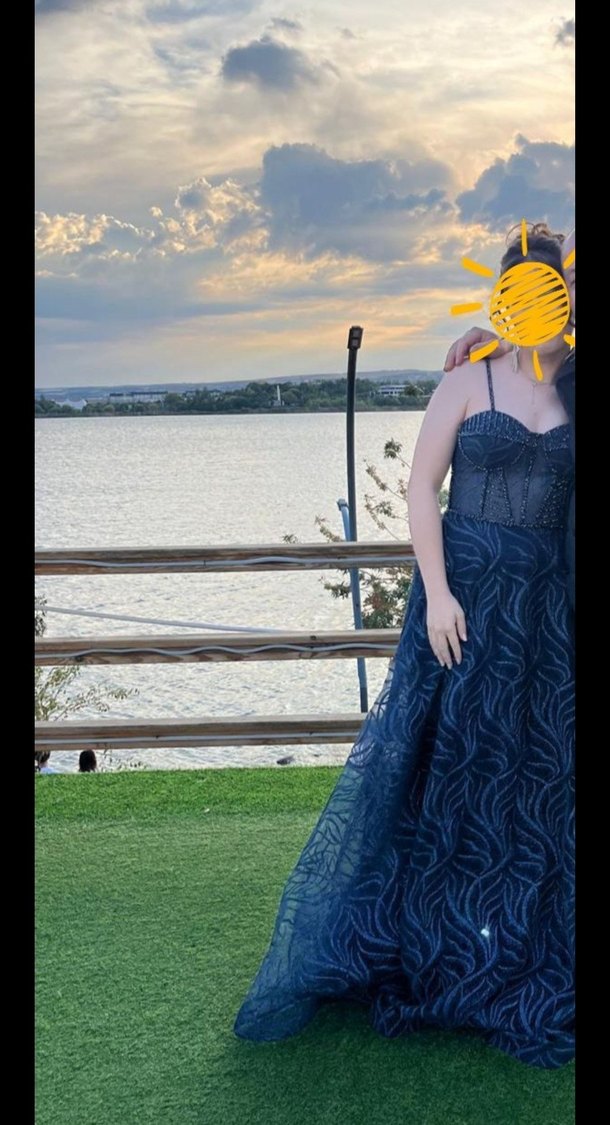 Uzun Lacivert Gotik Abiye - Görsel 2